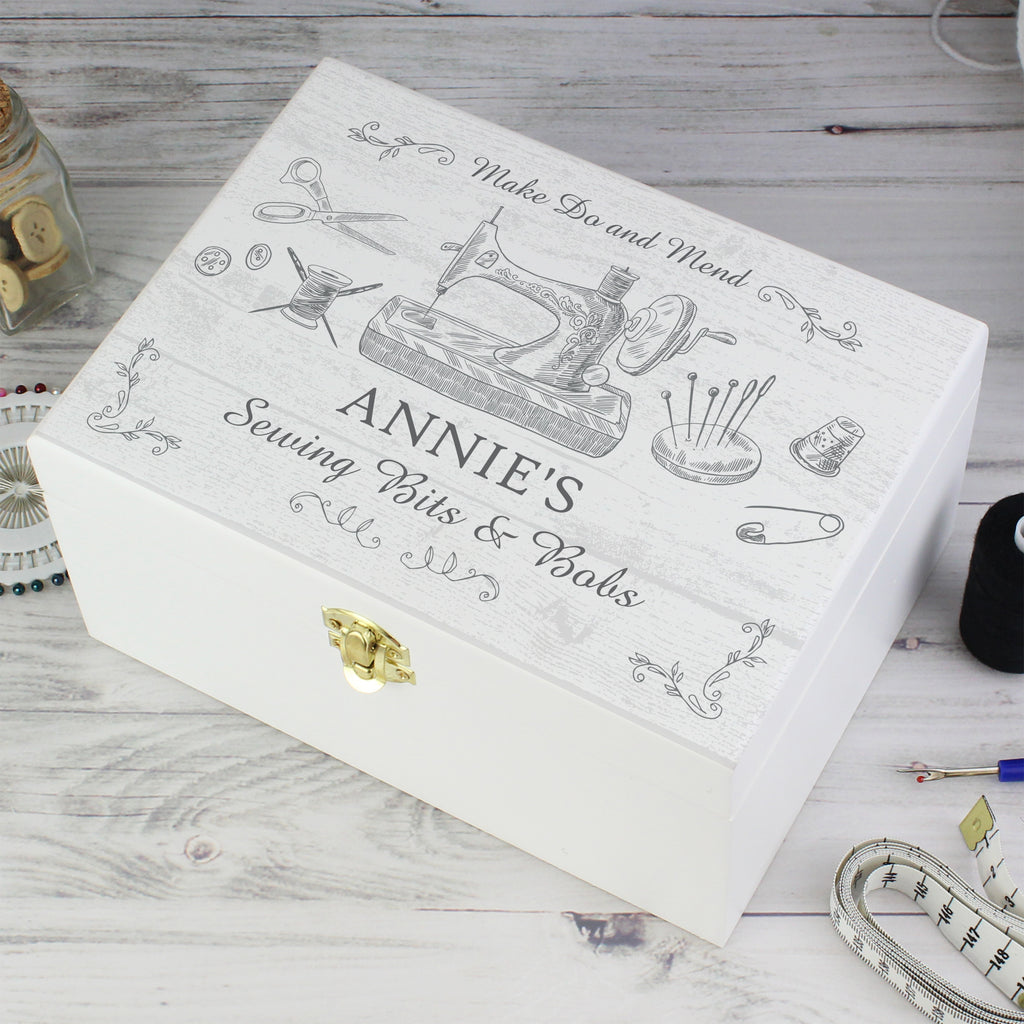 Personalised Sewing Kit White Wooden Keepsake Box - Buy Trinket, Jewellery & Keepsake Boxes at GiftMasters.co.uk