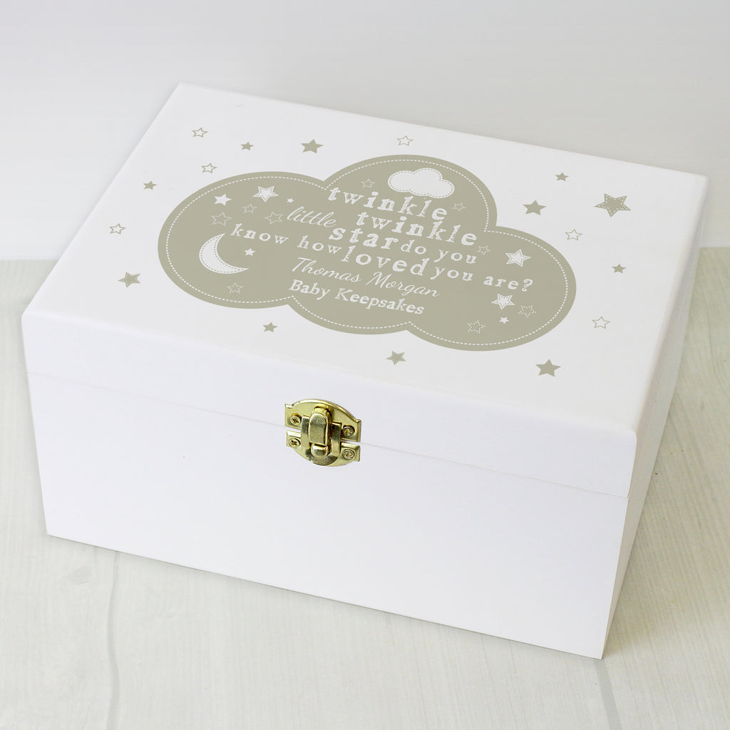 Personalised Twinkle Twinkle White Wooden Keepsake Box - Buy Trinket, Jewellery & Keepsake Boxes at GiftMasters.co.uk