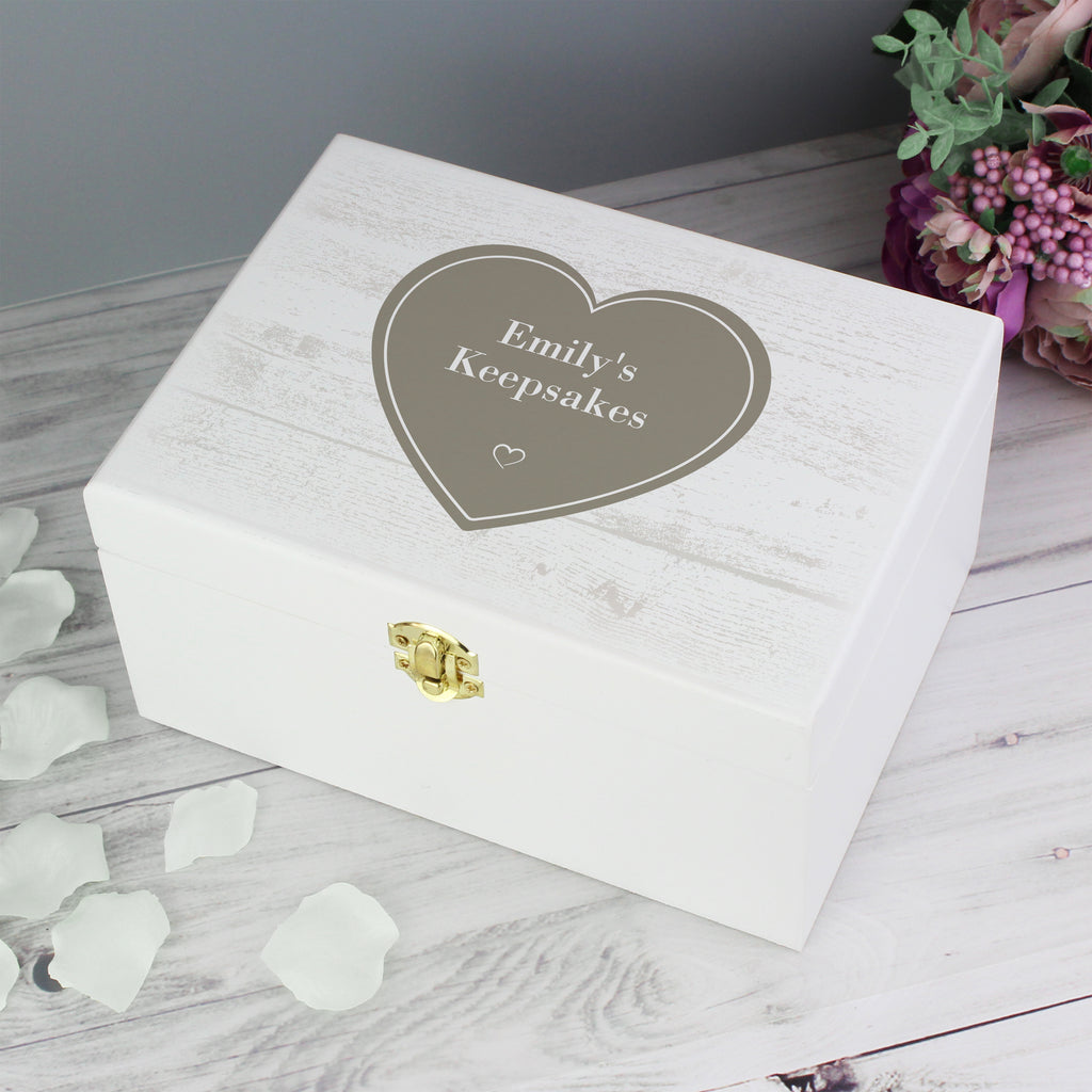 Personalised Rustic Heart White Wooden Keepsake Box - Buy Trinket, Jewellery & Keepsake Boxes at GiftMasters.co.uk