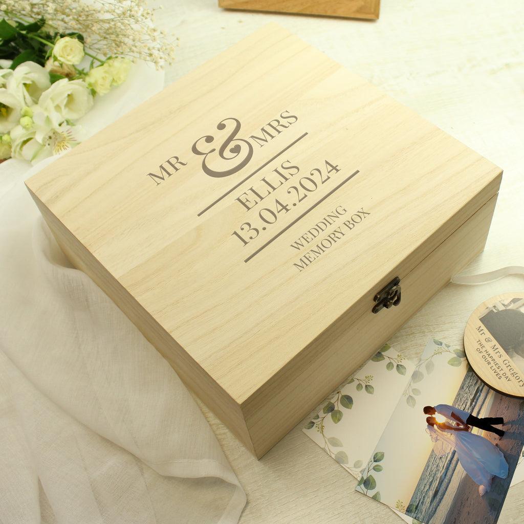 Personalised Mr & Mrs Large Wooden Keepsake Box - Buy Trinket, Jewellery & Keepsake Boxes at GiftMasters.co.uk