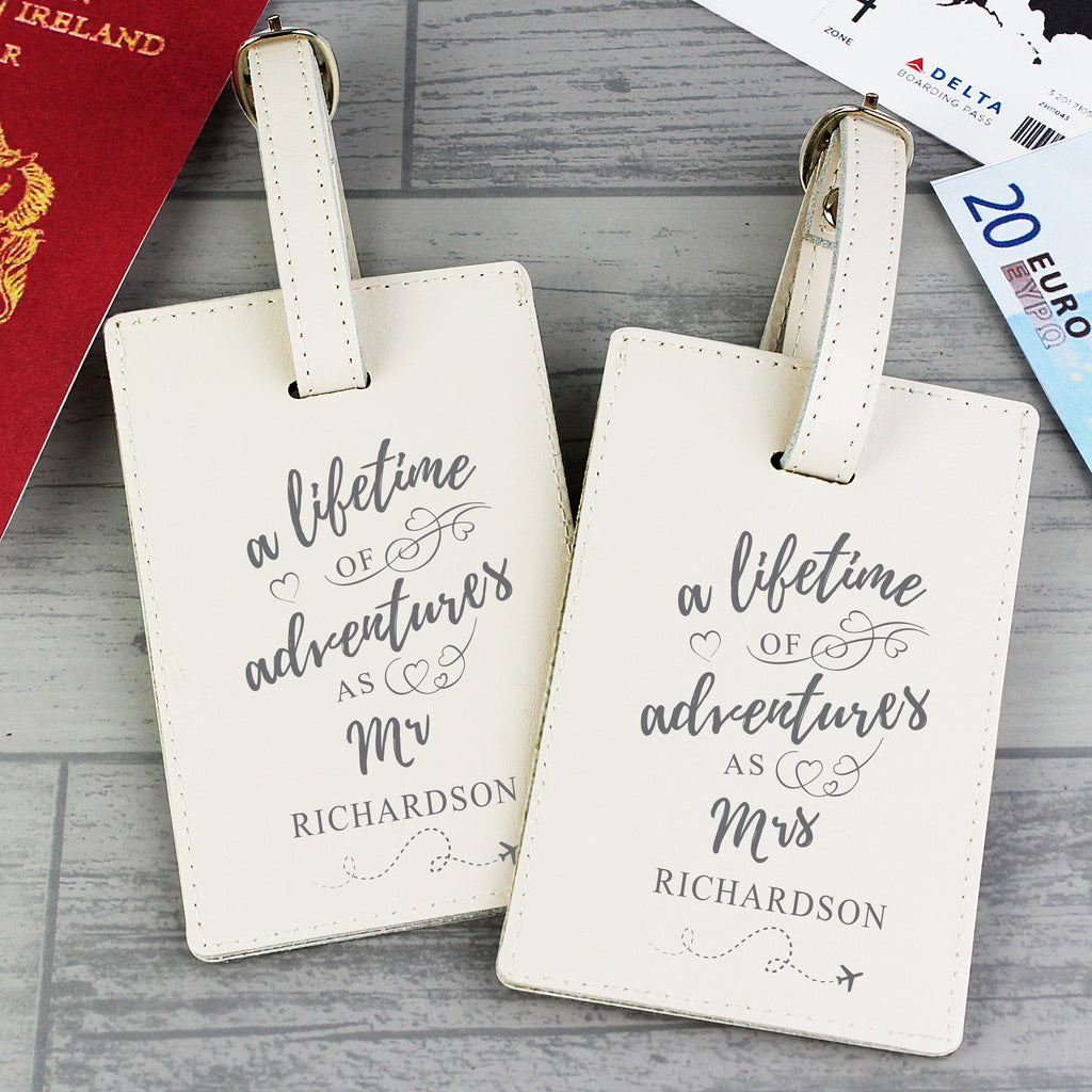 Personalised 'Lifetime of Adventures' Couples Luggage Tags - Buy Leather & Leatherette at GiftMasters.co.uk