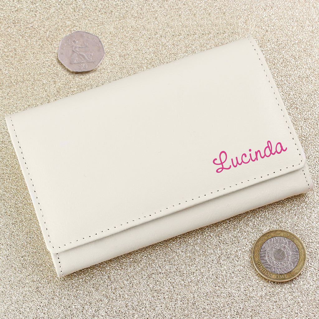 Personalised Pink Name Cream Leather Purse - Buy Leather & Leatherette at GiftMasters.co.uk