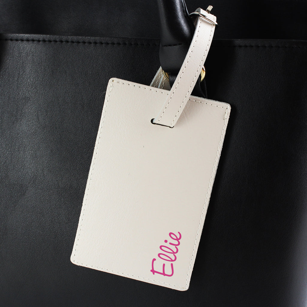 Personalised Pink Name Cream Luggage Tag - Buy Leather & Leatherette at GiftMasters.co.uk