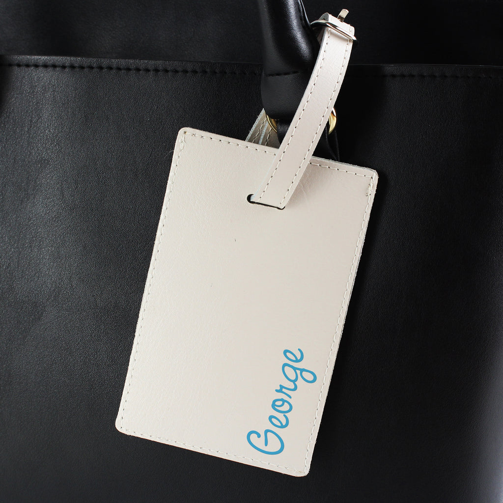 Personalised Blue Name Cream Luggage Tag - Buy Leather & Leatherette at GiftMasters.co.uk