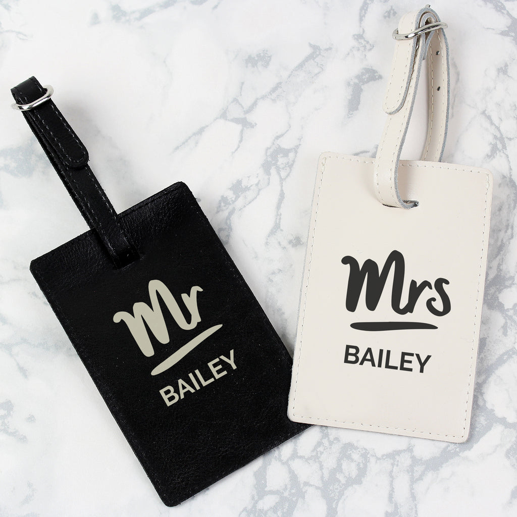 Personalised Mr & Mrs Black & Cream Luggage Tag Set - Buy Leather & Leatherette at GiftMasters.co.uk