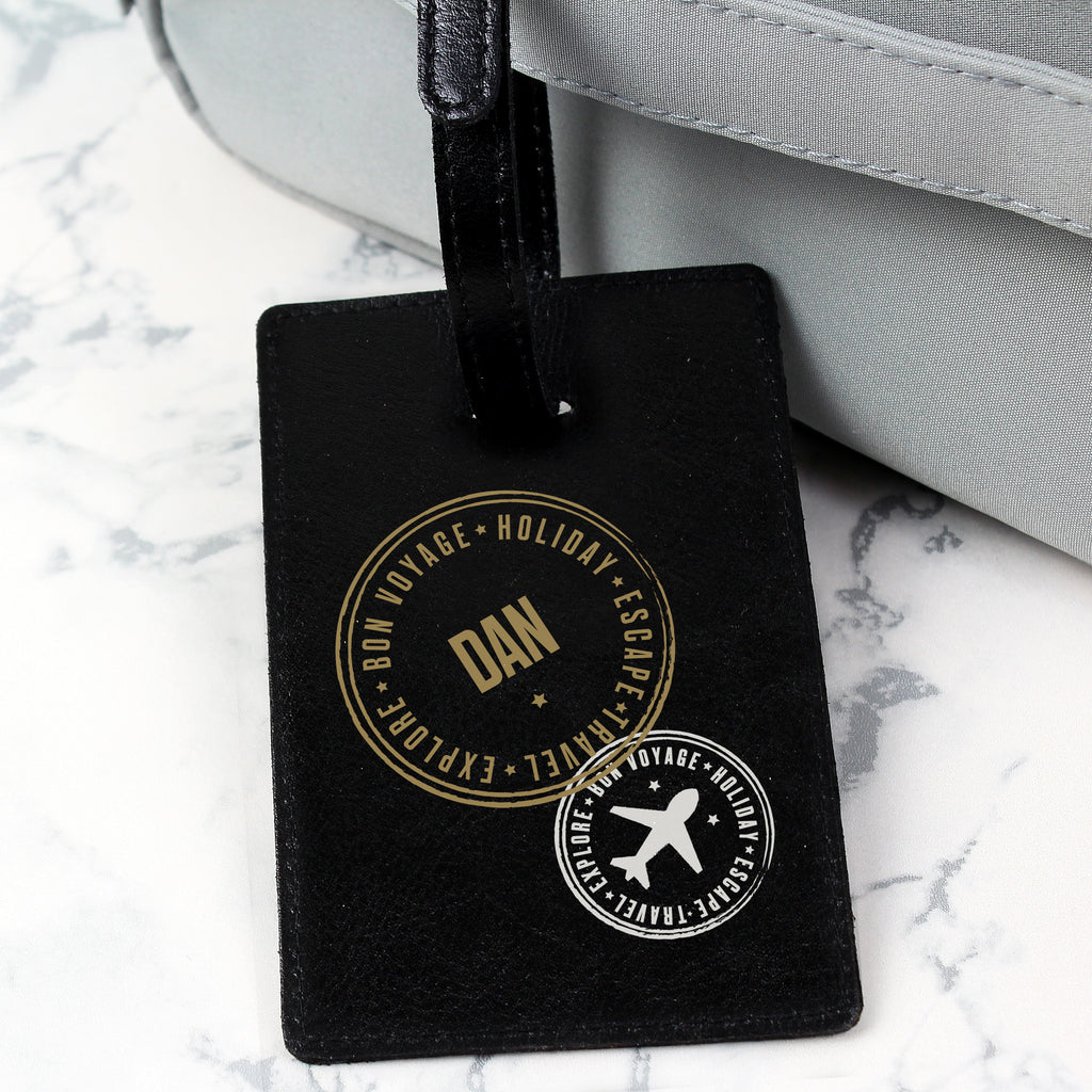Personalised Stamped Black Luggage Tag - Buy Leather & Leatherette at GiftMasters.co.uk