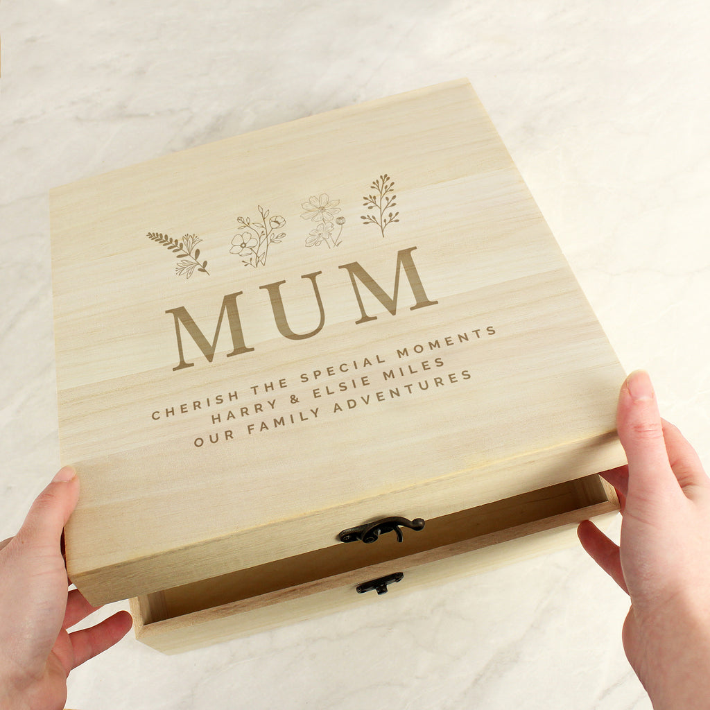 Personalised Floral Wooden Keepsake Box - Buy Trinket, Jewellery & Keepsake Boxes at GiftMasters.co.uk