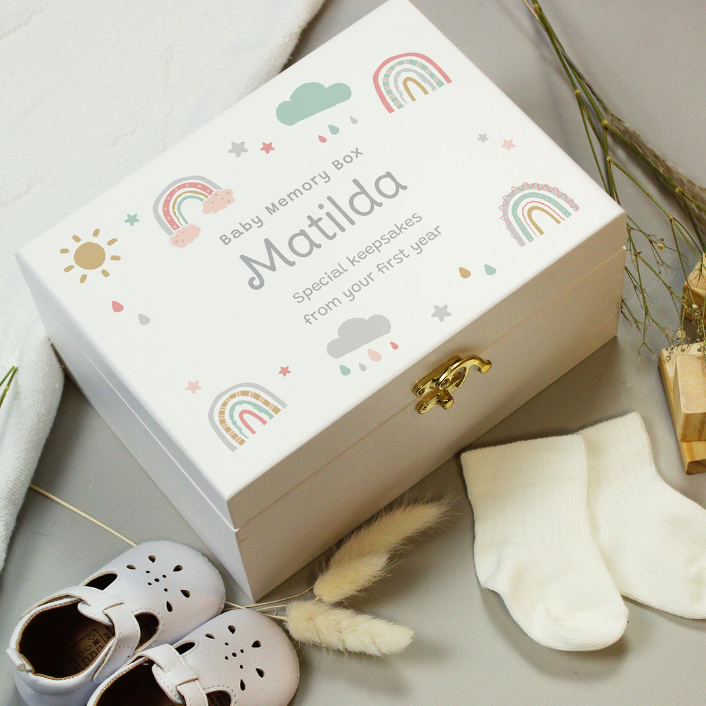 Personalised Rainbow White Wooden Keepsake Box - Buy Storage at GiftMasters.co.uk