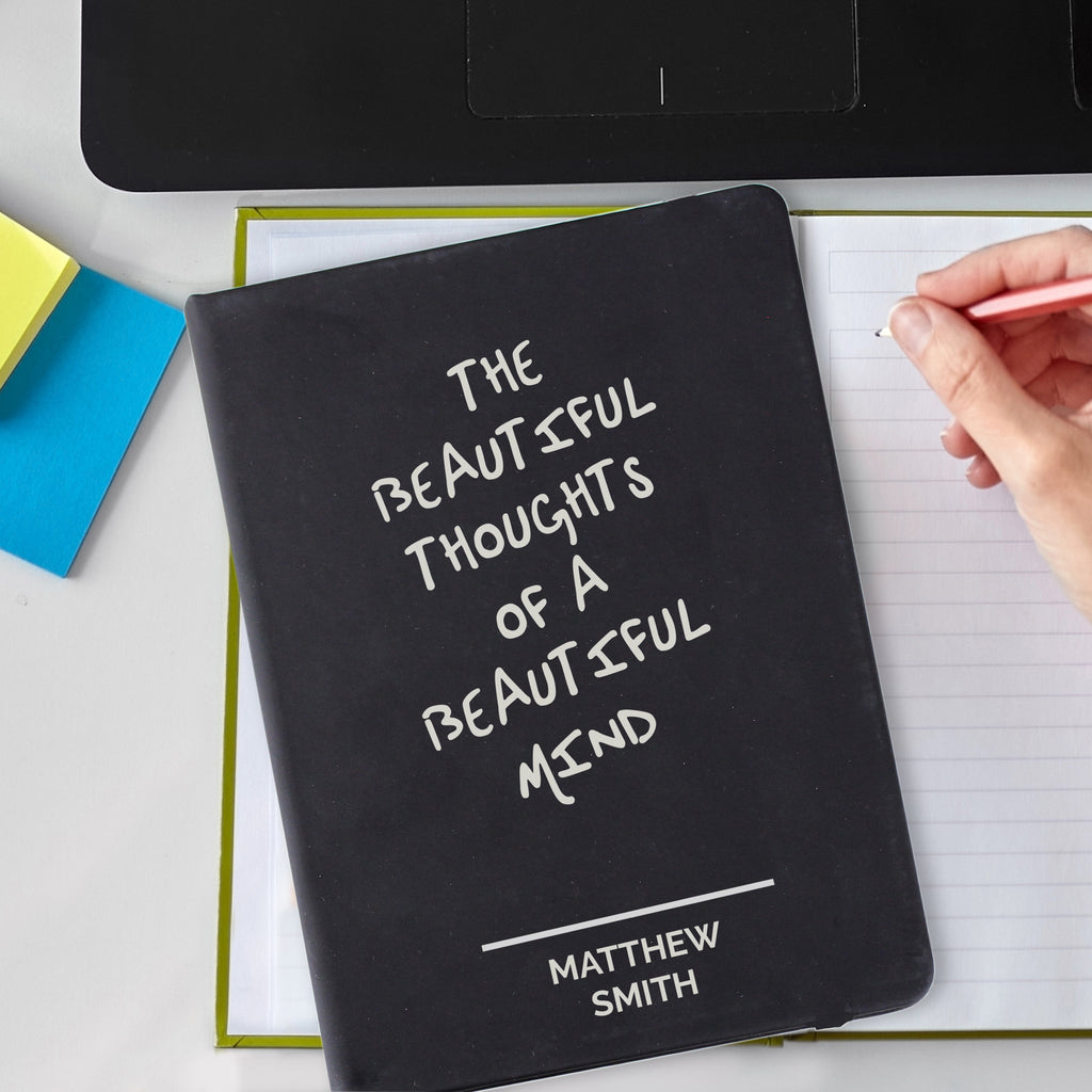 Personalised Free Text Black Hardback Notebook - Buy Stationery & Pens at GiftMasters.co.uk