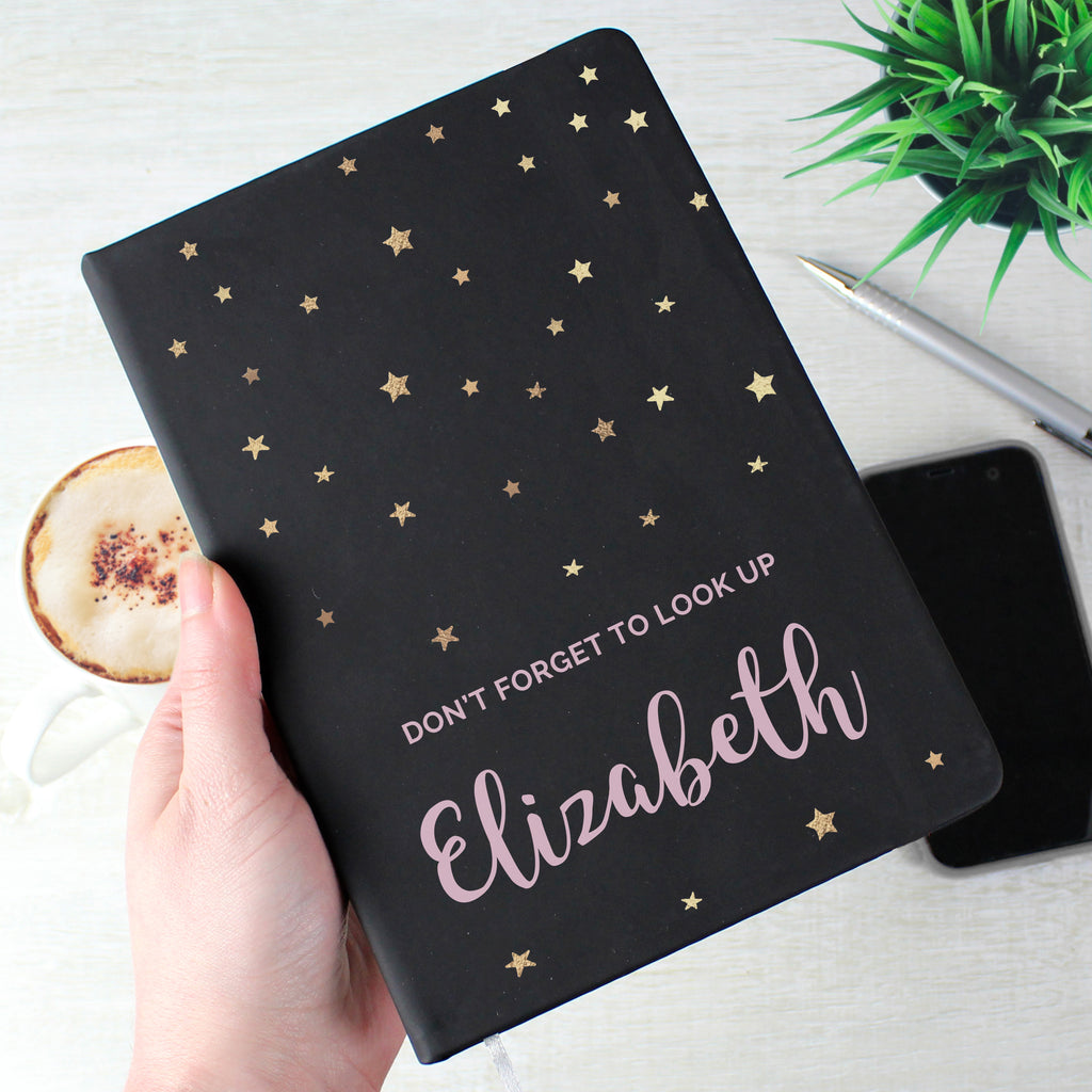 Personalised Starry Black Hardback Notebook - Buy Stationery & Pens at GiftMasters.co.uk