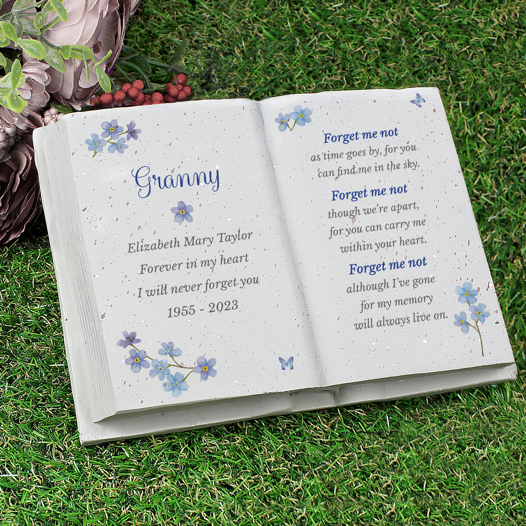 Personalised Forget Me Not Memorial Resin Book - Buy Ornaments at GiftMasters.co.uk