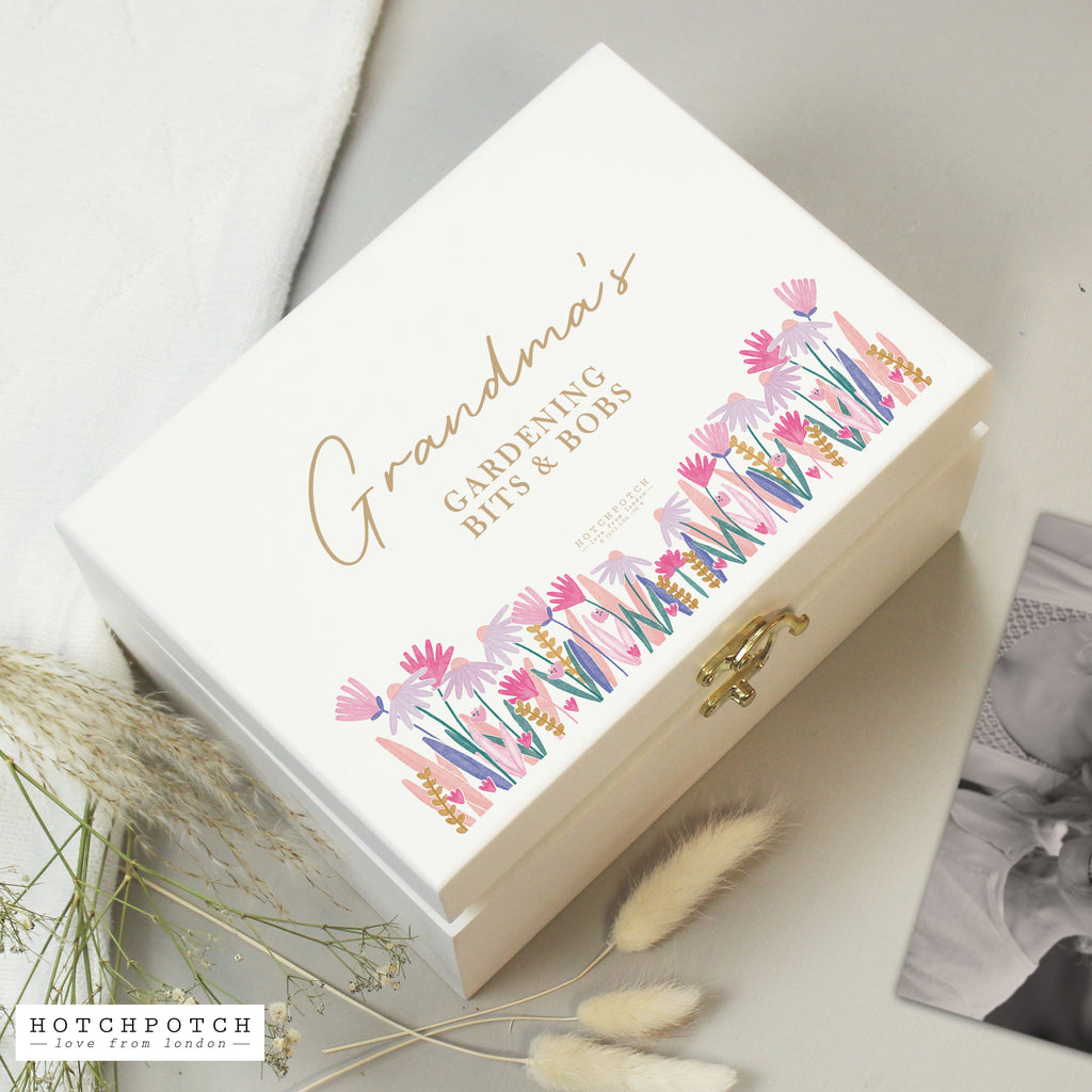 Personalised Hotchpotch Wild Flower White Wooden Keepsake Box - Buy Trinket, Jewellery & Keepsake Boxes at GiftMasters.co.uk
