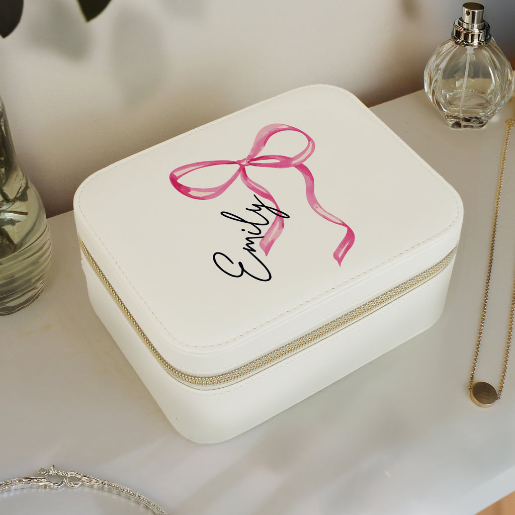 Personalised Bow Travel Jewellery Box - Buy Trinket, Jewellery & Keepsake Boxes at GiftMasters.co.uk