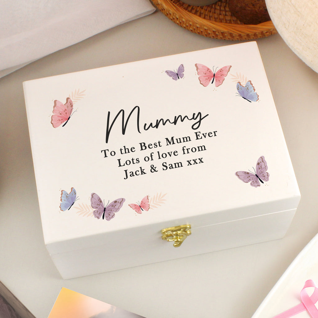Personalised Butterfly Wooden Keepsake Box - Buy Trinket, Jewellery & Keepsake Boxes at GiftMasters.co.uk