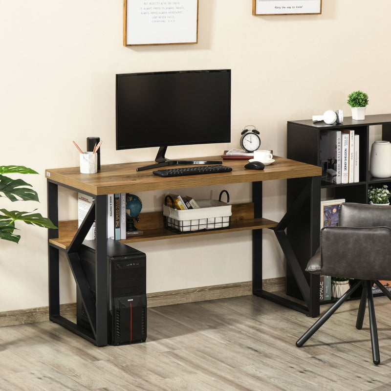 Workstation Computer Desk Table with Storage Shelf Steel Frame Black Brown - Buy  at GiftMasters.co.uk