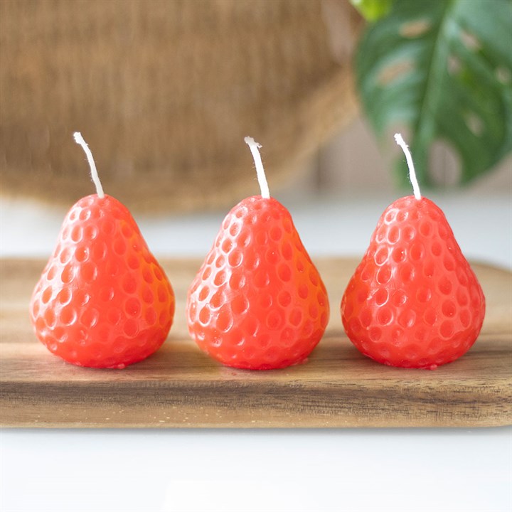 Set of 3 Strawberry Shaped Candles - Buy  at GiftMasters.co.uk