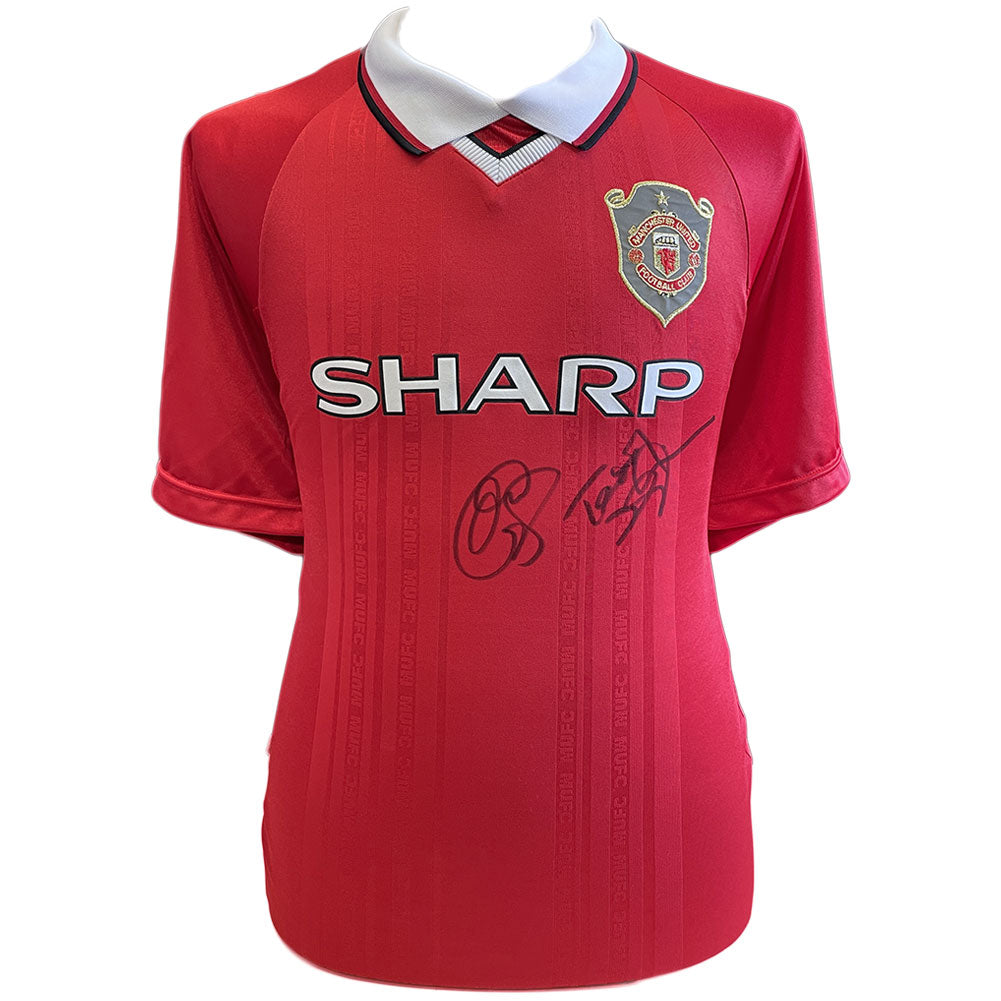 Manchester United FC 1999 Solskjaer & Sheringham Signed Shirt - Buy Shirts at GiftMasters.co.uk