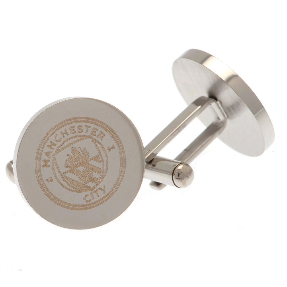 Manchester City FC Stainless Steel Round Cufflinks - Buy Cufflinks at GiftMasters.co.uk