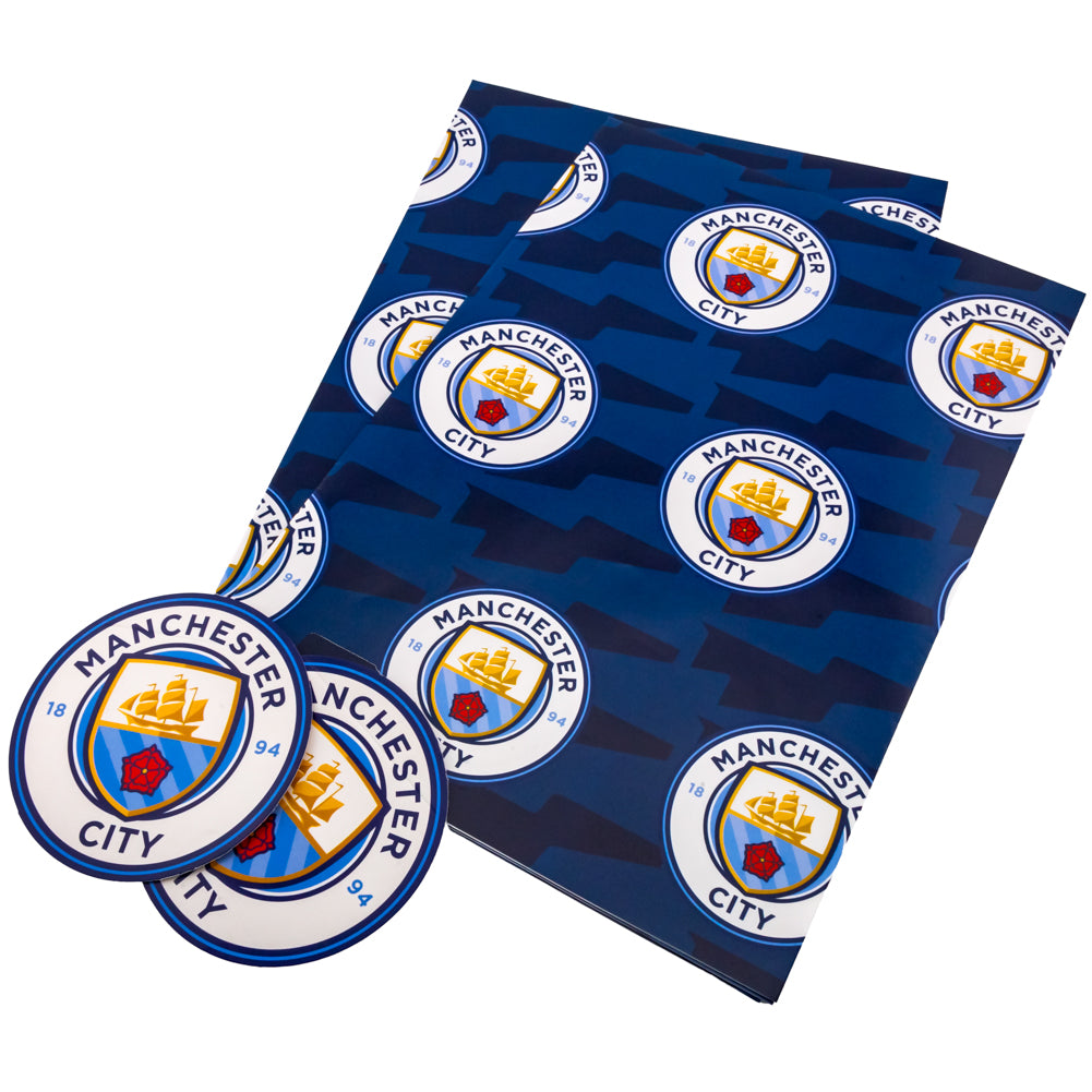 Manchester City FC Text Gift Wrap - Buy Cards & Gift Wrap at GiftMasters.co.uk
