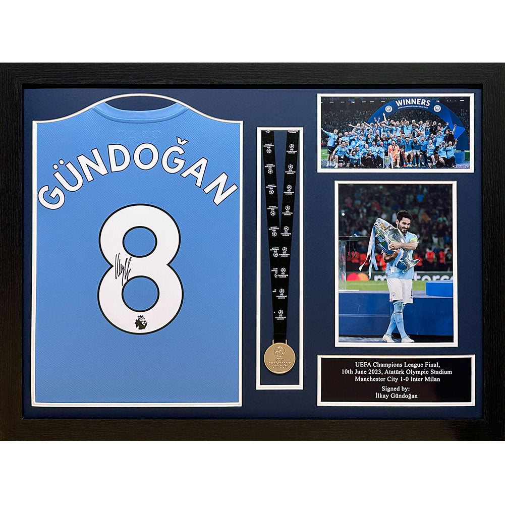 Manchester City FC Gundogan Signed Shirt & Medal (Framed) - Buy Shirts at GiftMasters.co.uk