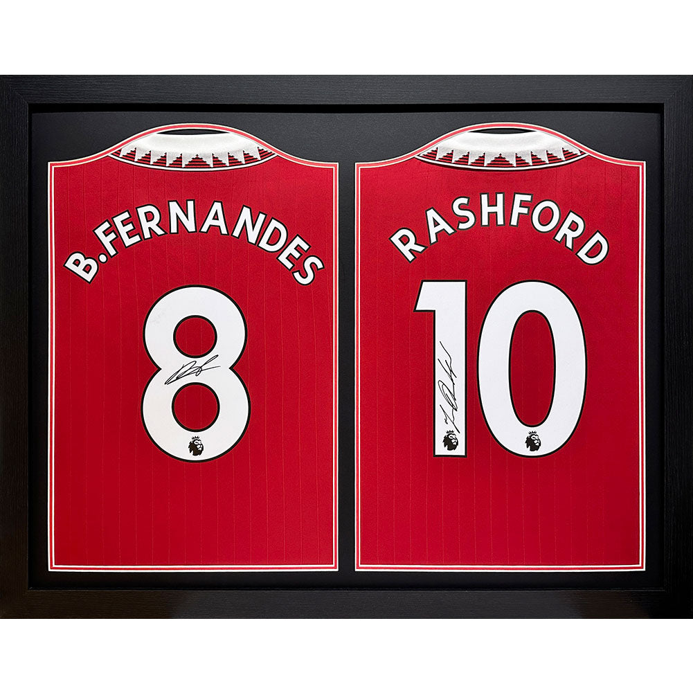 Manchester United FC Bruno Fernandes & Rashford Signed Shirts (Dual Framed) - Buy Shirts at GiftMasters.co.uk