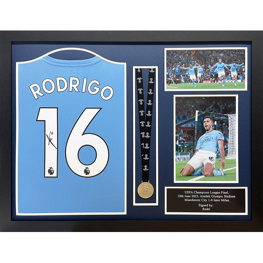 Manchester City FC Rodri Signed Shirt & Medal (Framed) - Buy Shirts at GiftMasters.co.uk