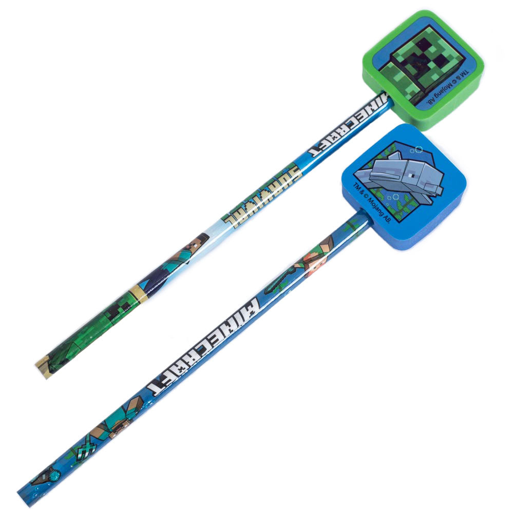 Minecraft 2pk Pencil & Topper Set - Buy Pens & Pencils at GiftMasters.co.uk
