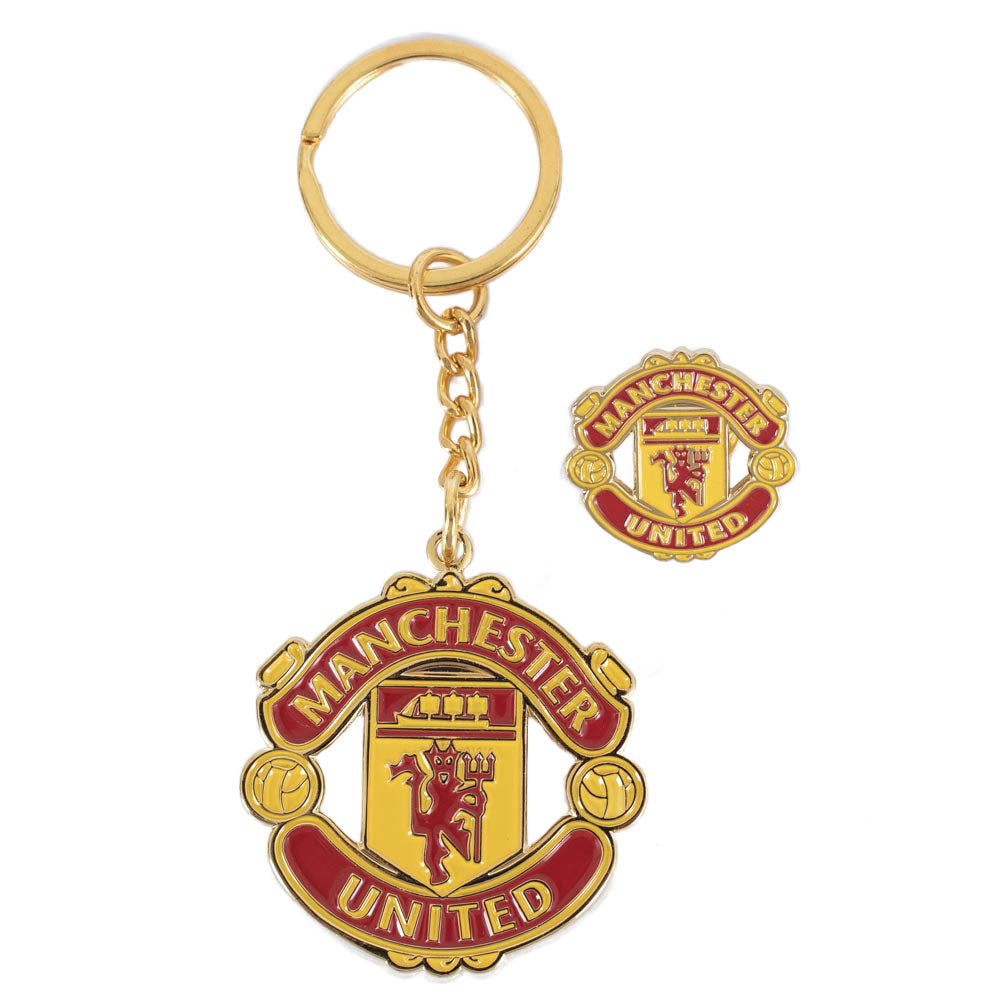 Manchester United FC Keyring & Badge Set - Buy Keyrings at GiftMasters.co.uk