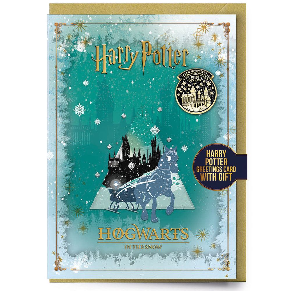 Harry Potter Hogwarts Winter Greetings Card with Badge - Buy Cards & Gift Wrap at GiftMasters.co.uk