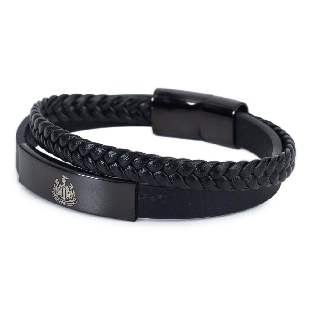 Newcastle United FC Black IP Leather Bracelet - GiftMasters.co.uk