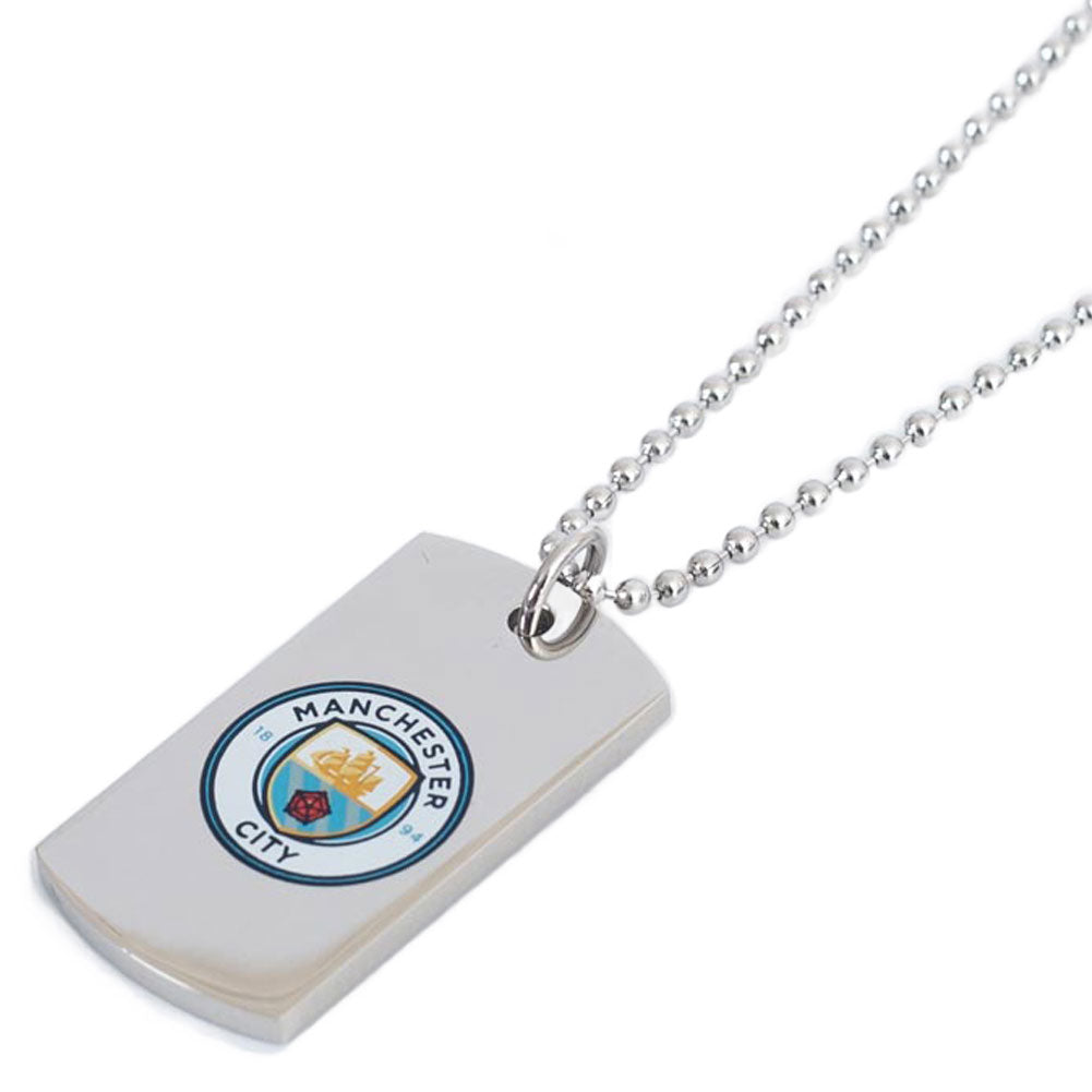 Manchester City FC Colour Crest Dog Tag & Chain - Buy Stainless Steel at GiftMasters.co.uk