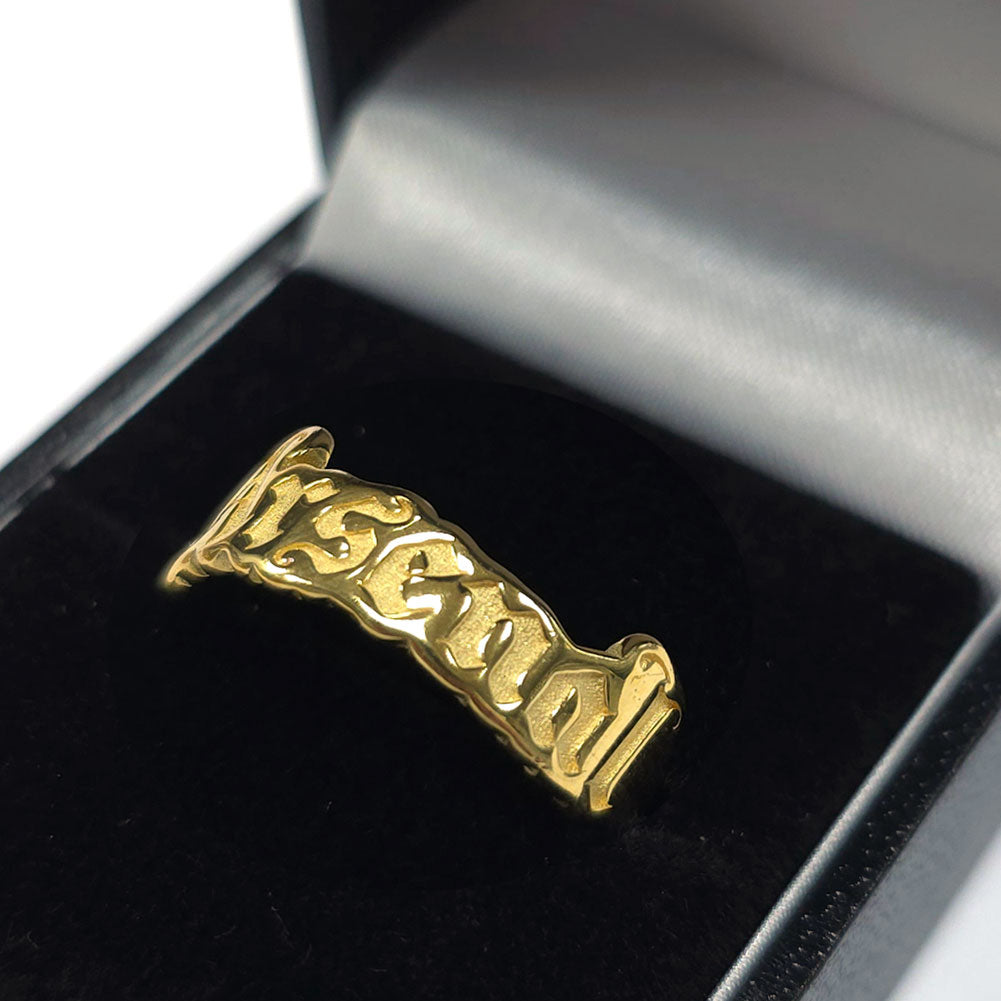 Arsenal FC 18ct Gold Plated on Silver Text Ring - Buy Sterling Silver at GiftMasters.co.uk
