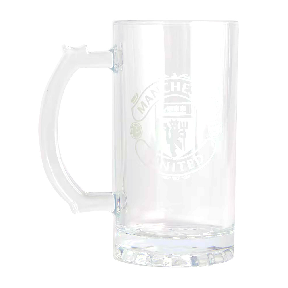 Manchester United FC Mono Crest Stein Glass Tankard - Buy Glass Tankards at GiftMasters.co.uk