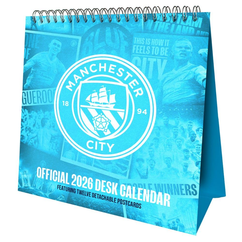 Manchester City FC Desktop Calendar 2026 - Buy Calendars & Diaries at GiftMasters.co.uk