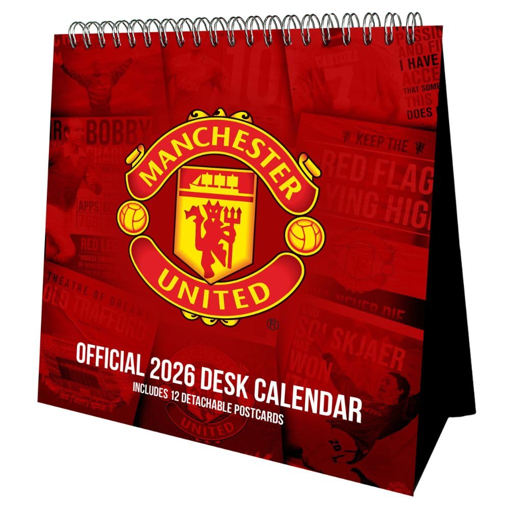 Manchester United FC Desktop Calendar 2026 - Buy Calendars & Diaries at GiftMasters.co.uk