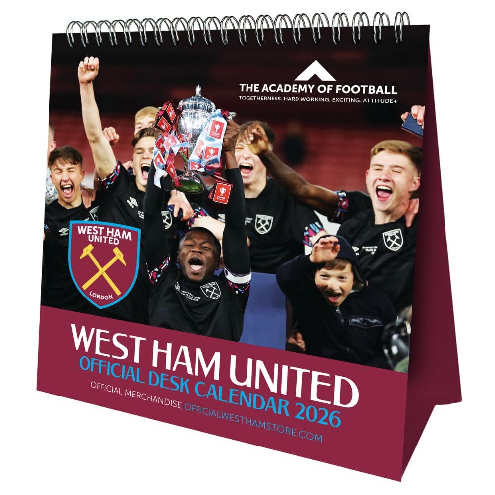West Ham United FC Desktop Calendar 2026 - Buy Calendars & Diaries at GiftMasters.co.uk