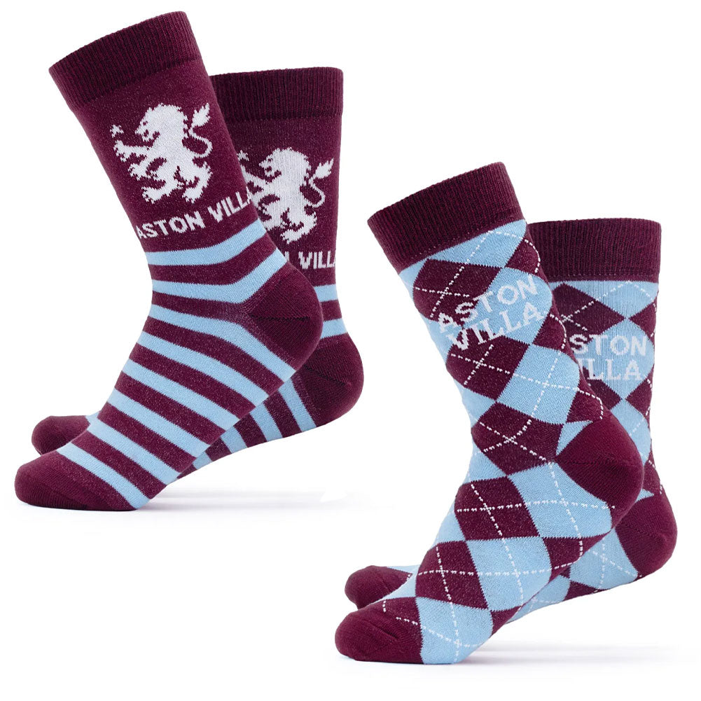 Aston Villa FC Twin Pack Dress Socks 7-11 - Buy Socks & Underwear at GiftMasters.co.uk