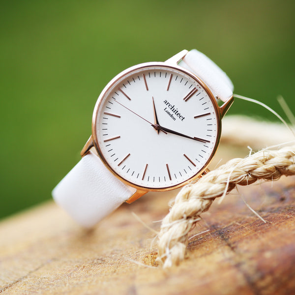 Ladies Architƒìct Blanc - Handwriting Engraving + White Strap - Wear We Met