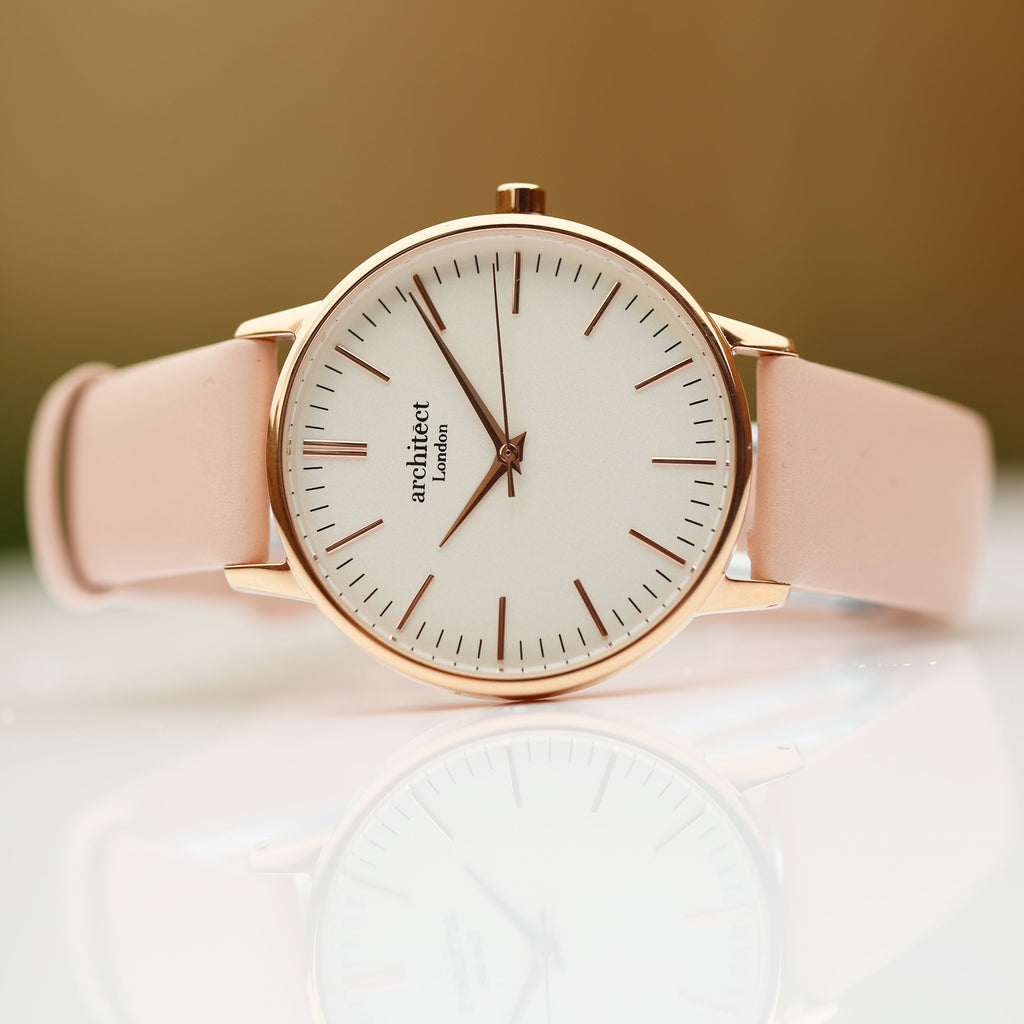 Ladies Architƒìct Blanc - Handwriting Engraving + Light Pink Strap - Buy Blanc at GiftMasters.co.uk