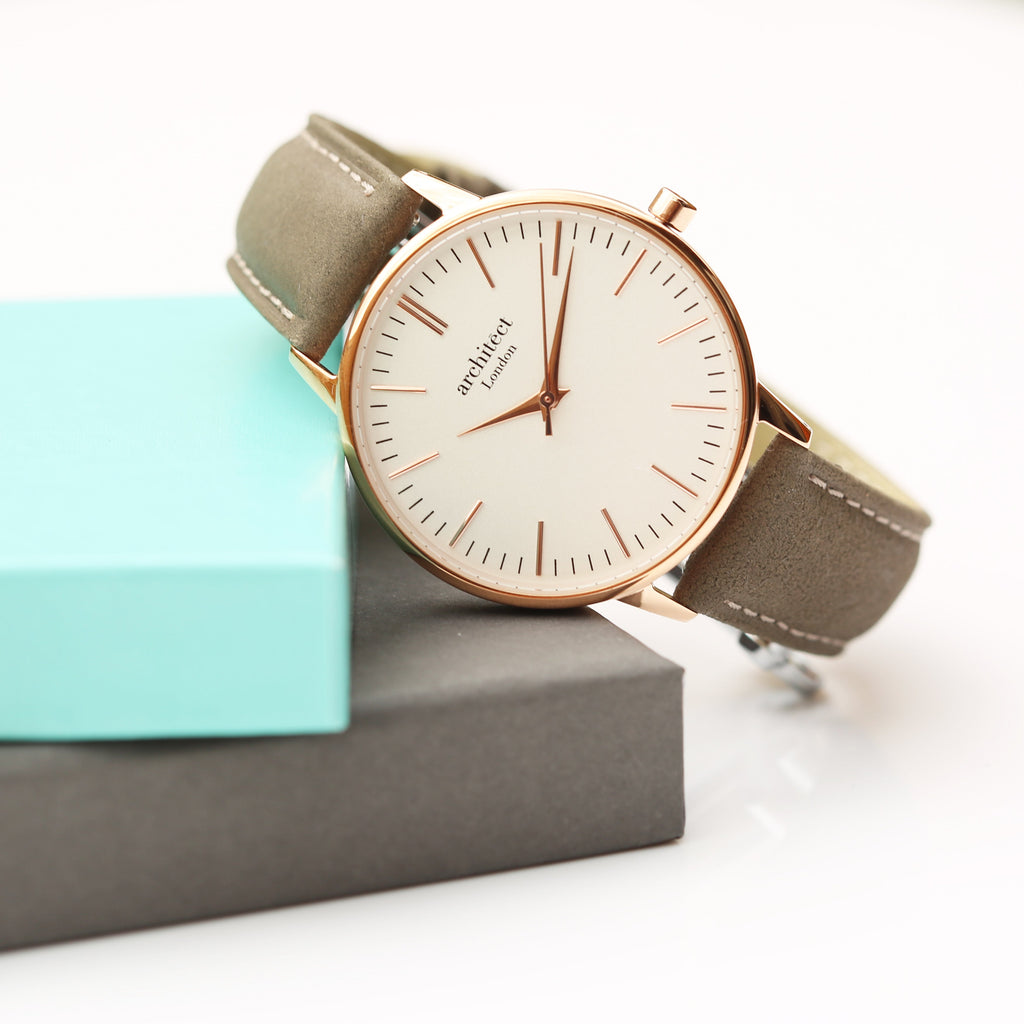 Ladies Architƒìct Blanc - Handwriting Engraving + Light Grey Strap - Buy Blanc at GiftMasters.co.uk