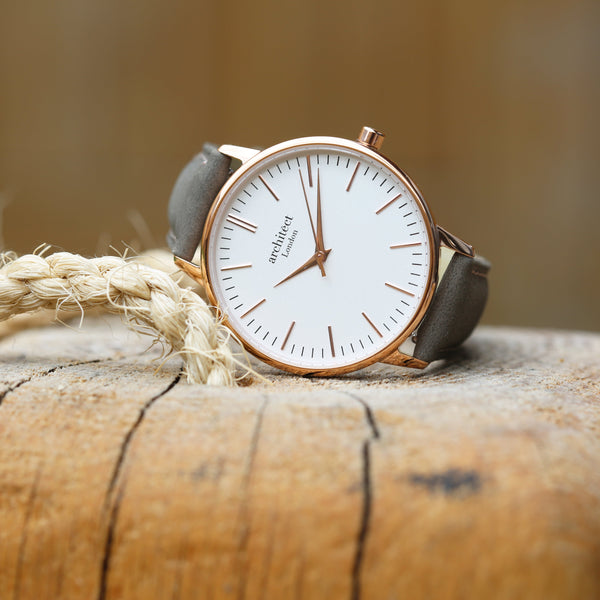 Ladies Architƒìct Blanc - Handwriting Engraving + Light Grey Strap - Wear We Met