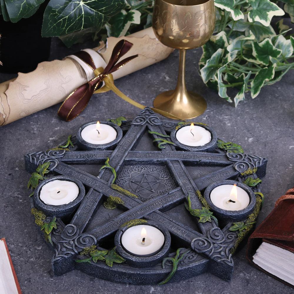 Wiccan Pentagram Tea light Holder 25.5cm - Buy Candles & Holders at GiftMasters.co.uk