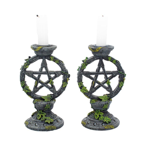 Wiccan Pentagram Candlesticks 15cm (Set of 2) - GiftMasters.co.uk