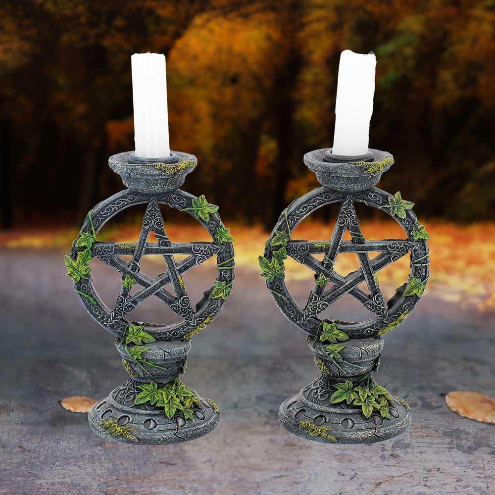 Wiccan Pentagram Candlesticks 15cm (Set of 2) - Buy Candles & Holders at GiftMasters.co.uk