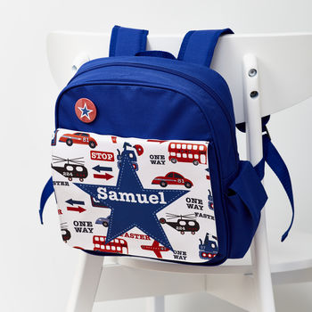 Personalised Transport Themed Rucksack - Buy Textile Bags at GiftMasters.co.uk