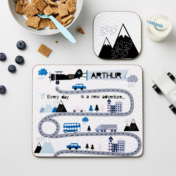 Personalised Kid's Adventure Placemat Set - Buy Wooden Coasters at GiftMasters.co.uk