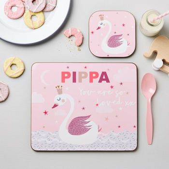 Personalised Kid's Swan Placemat Set - Buy Wooden Coasters at GiftMasters.co.uk