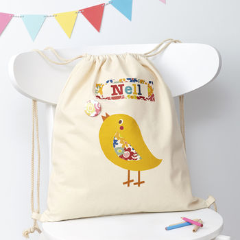Personalised Singing Bird Cotton Nursery Bag - Buy Textile Wash Bags at GiftMasters.co.uk