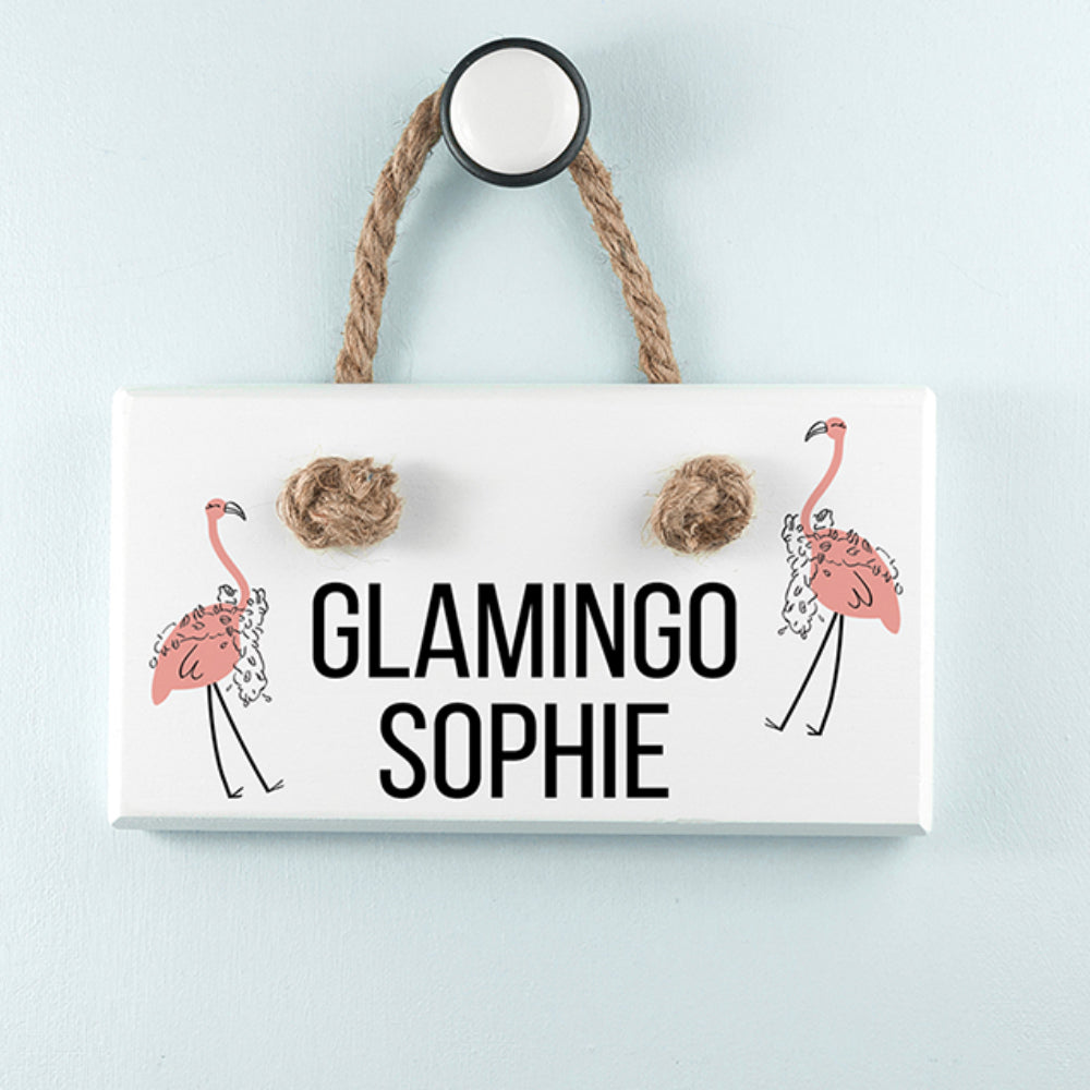 Glamingo White Hanging Sign - Buy Wooden Decorations at GiftMasters.co.uk
