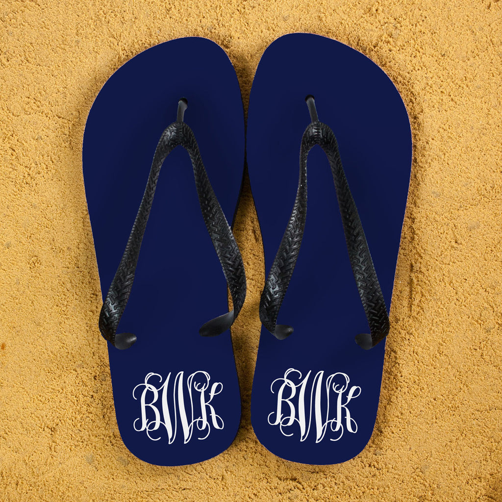 Monogrammed Flip Flops in Blue and White - Buy Textile Flip Flops at GiftMasters.co.uk